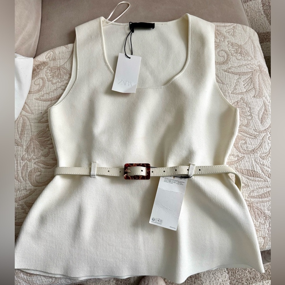 ZARA KNIT BELTED TOP - Picture 10 of 12